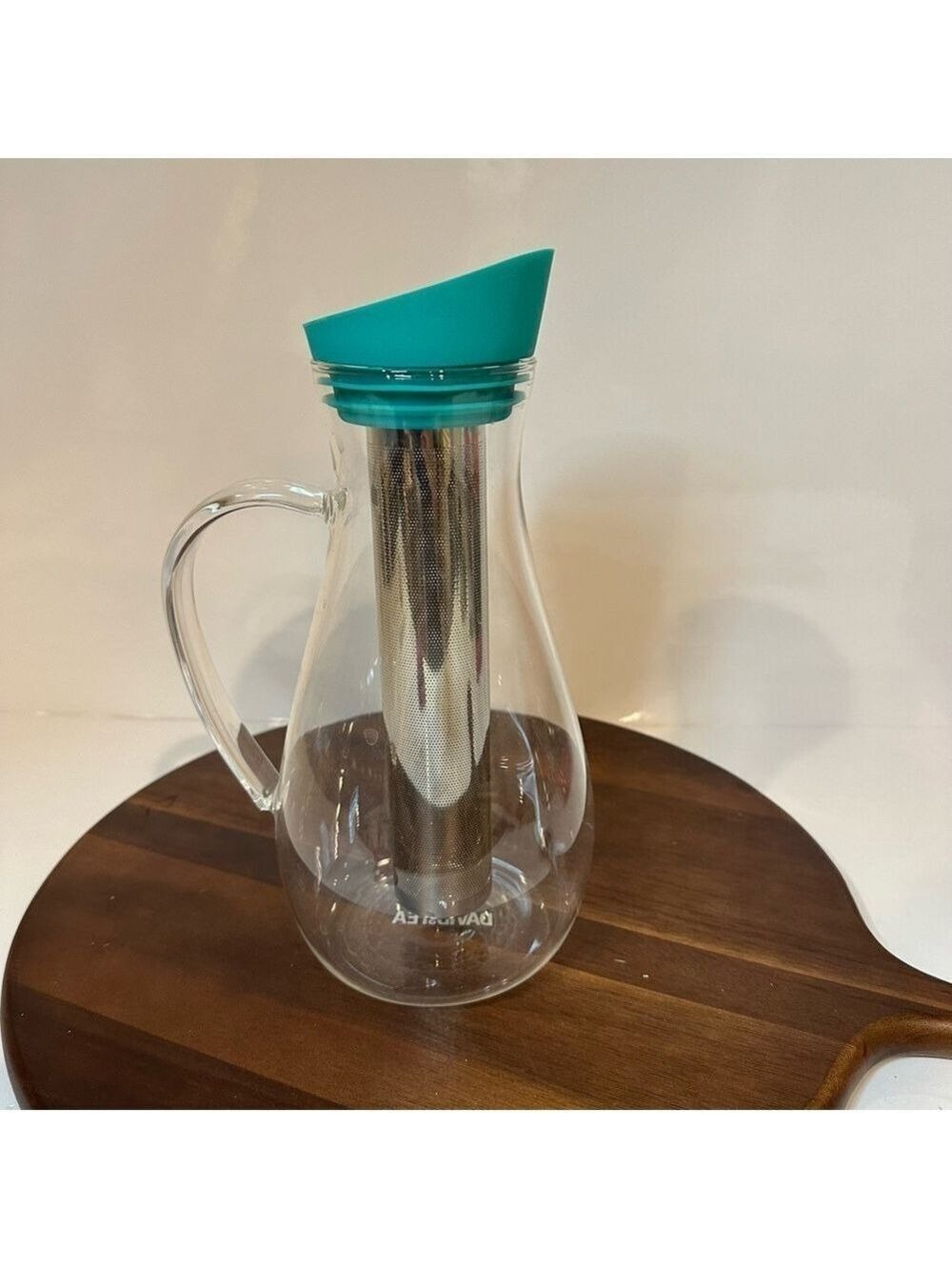 Davids Tea Glass Carafe with Stainless Steel Infuser & Turquoise Silicone Lid